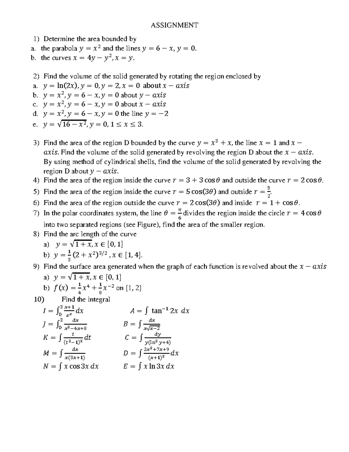 Assignment on Area and Volume Calculations (MATH 101) - Studocu