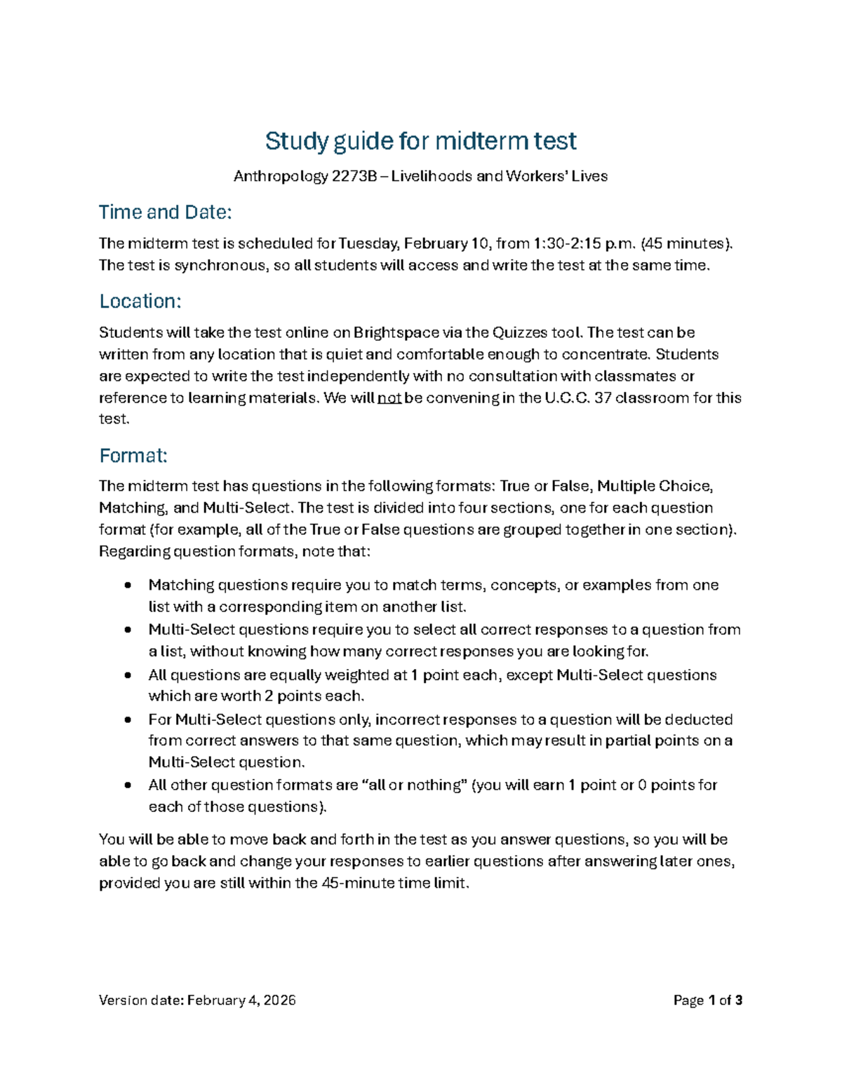 Anthro 2273B - Midterm Test Study Guide: Livelihoods & Lives - Studocu