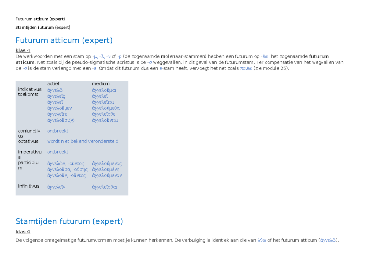 Futurum Atticum Stamtijden Klas 4 - Expert Niveau - Studeersnel