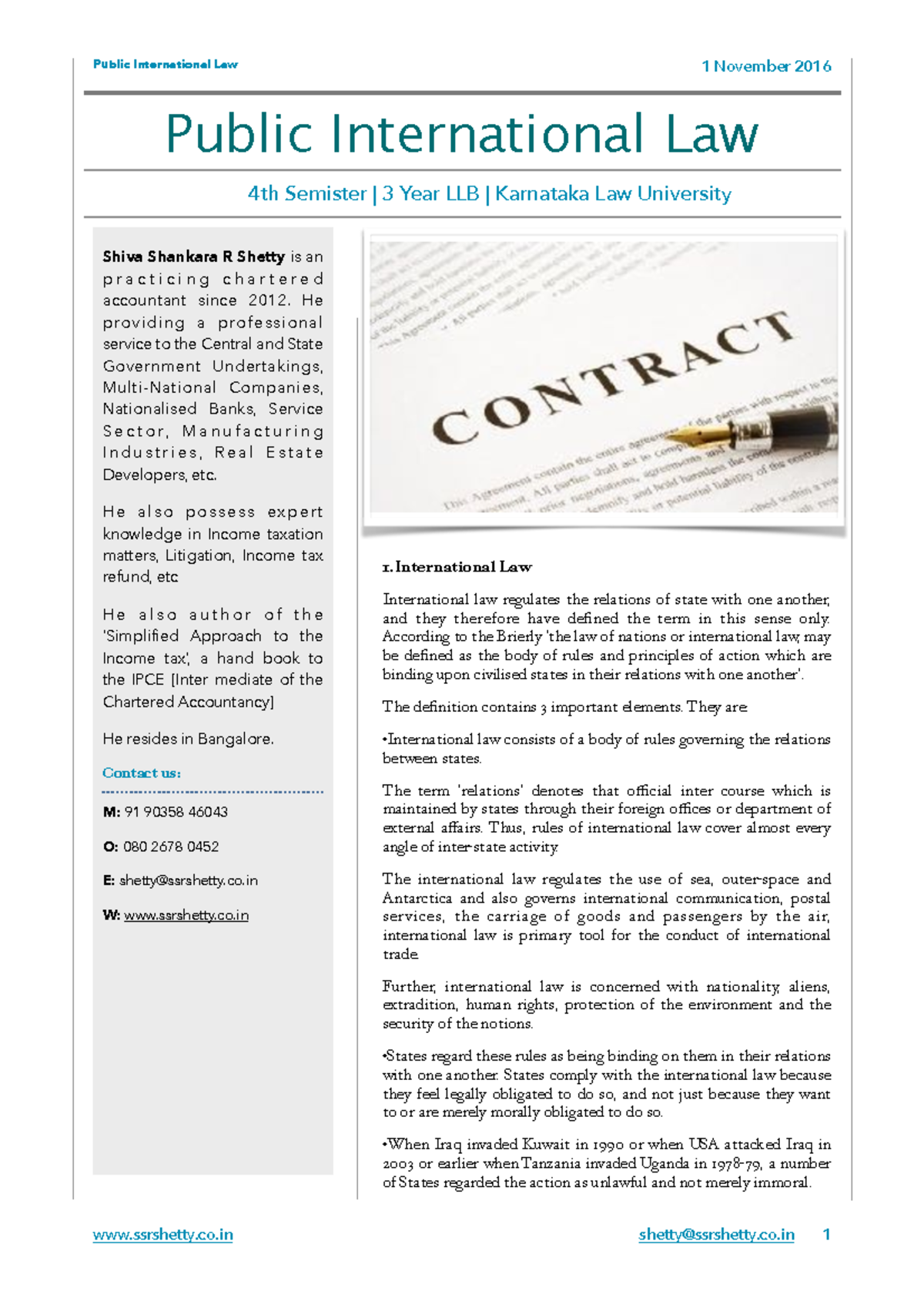 Public International Law - 1 Law International law regulates the ...