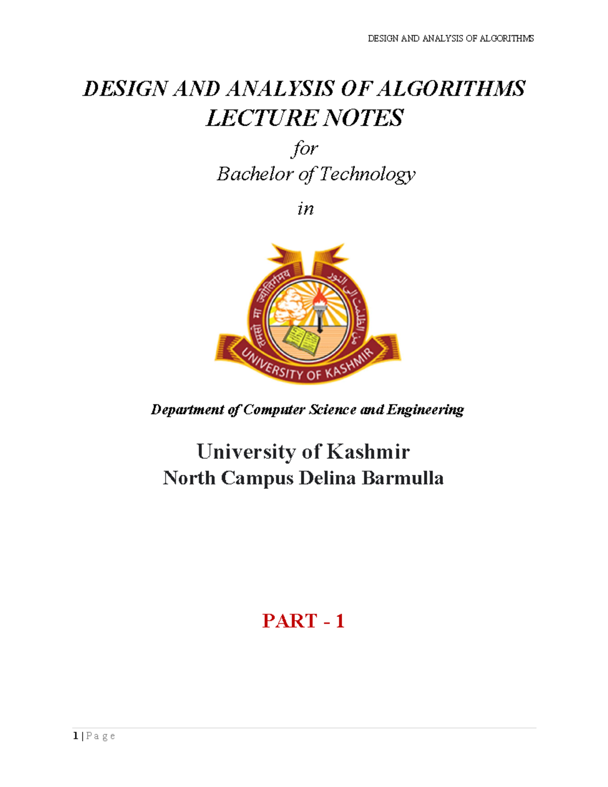Design and Analysis of Algorithms - Lecture Notes (Part 1) - Studocu
