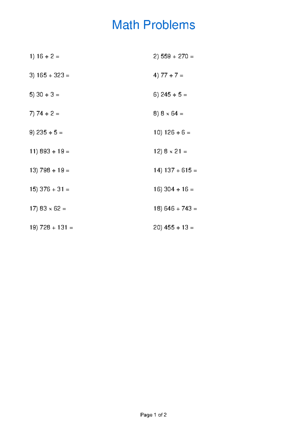 Rzx5qrki2o - Basic Math Quiz Practice for Exam #1 - Math Problems 1) 16 ...