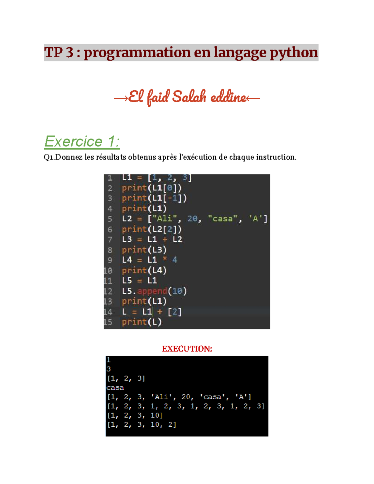 TP 3 : Programmation Python - Exercices sur les Listes - Studocu