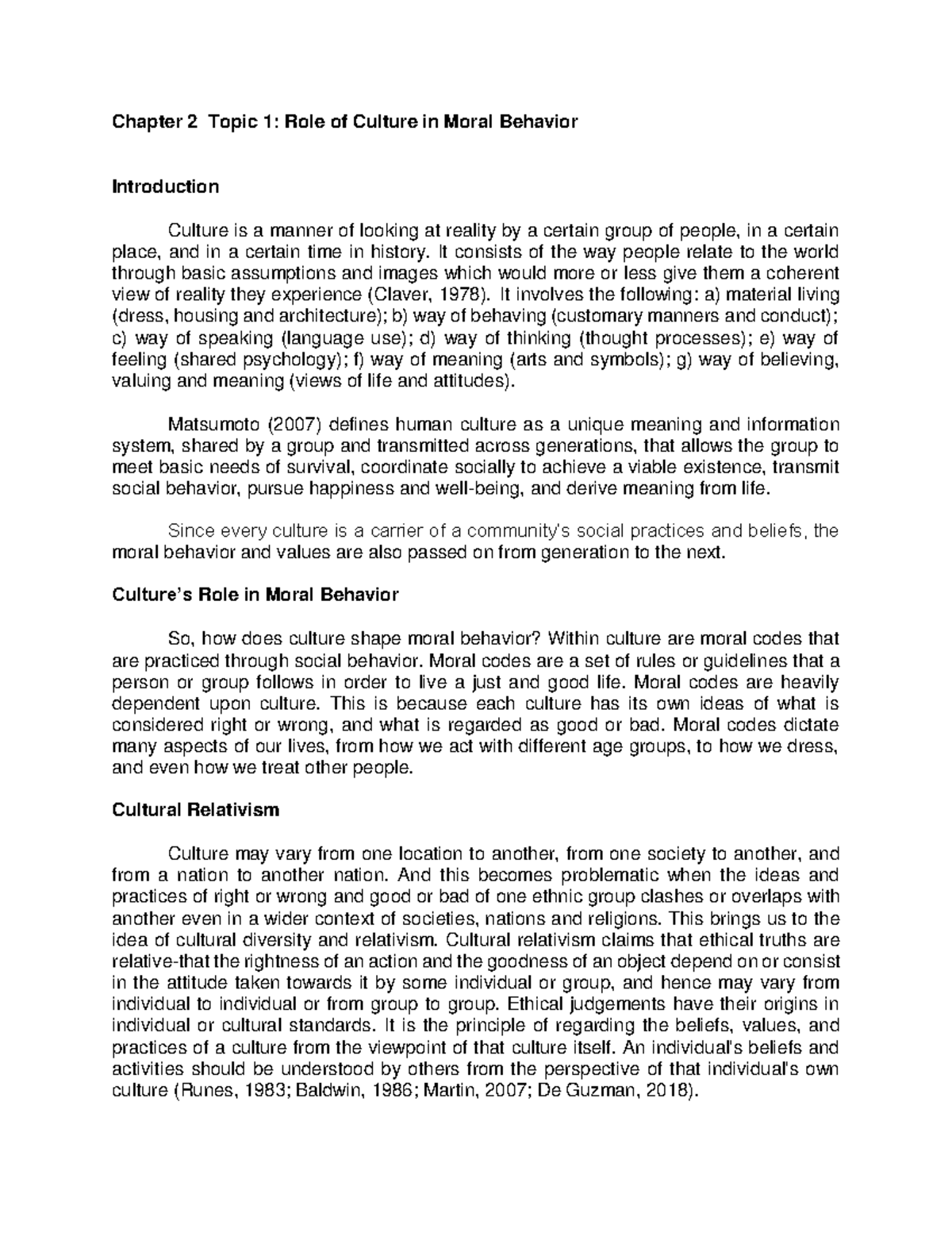GEC 7 Chapter 2: The Influence of Culture on Moral Behavior - Studocu
