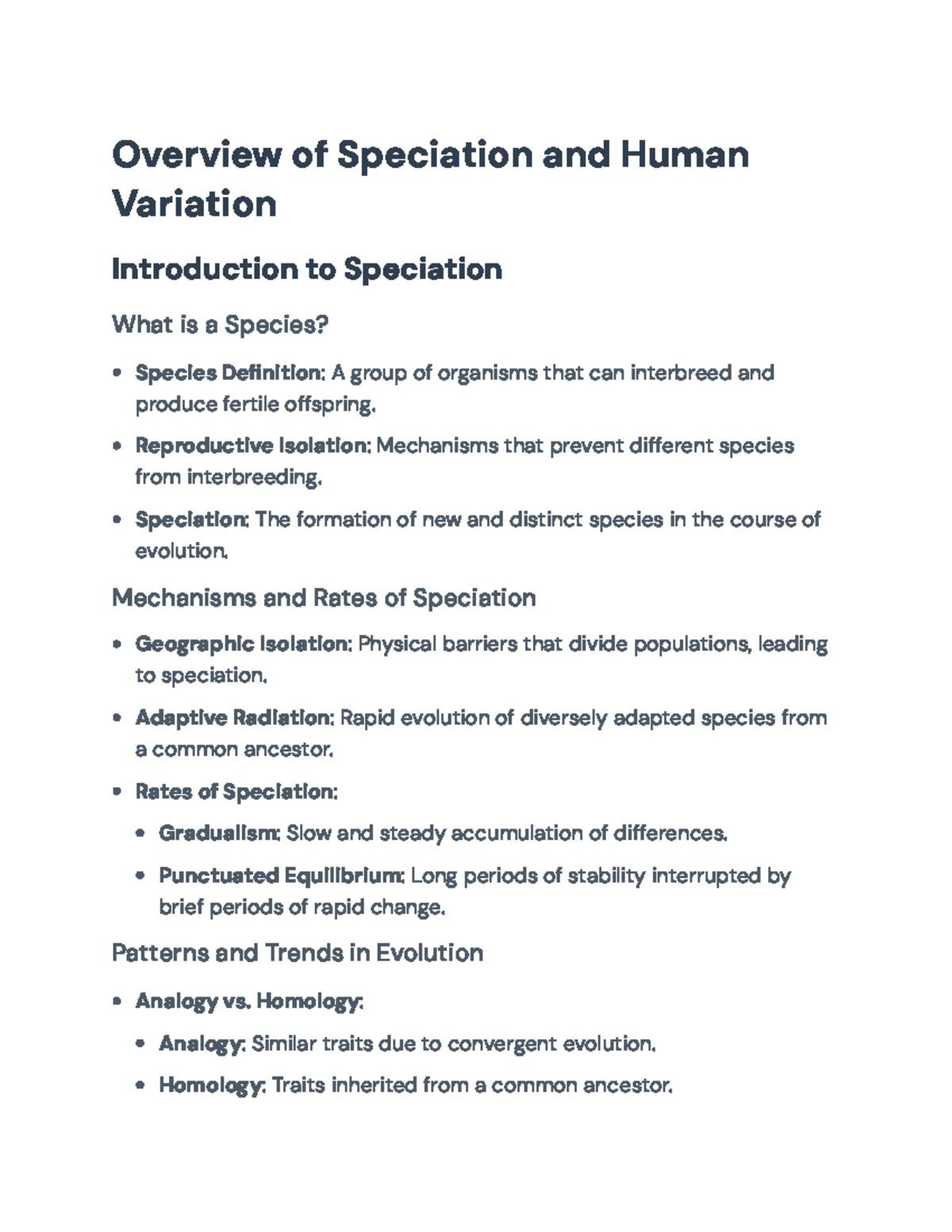 Overview of Speciation and Human Variation: Key Concepts and Mechanisms ...