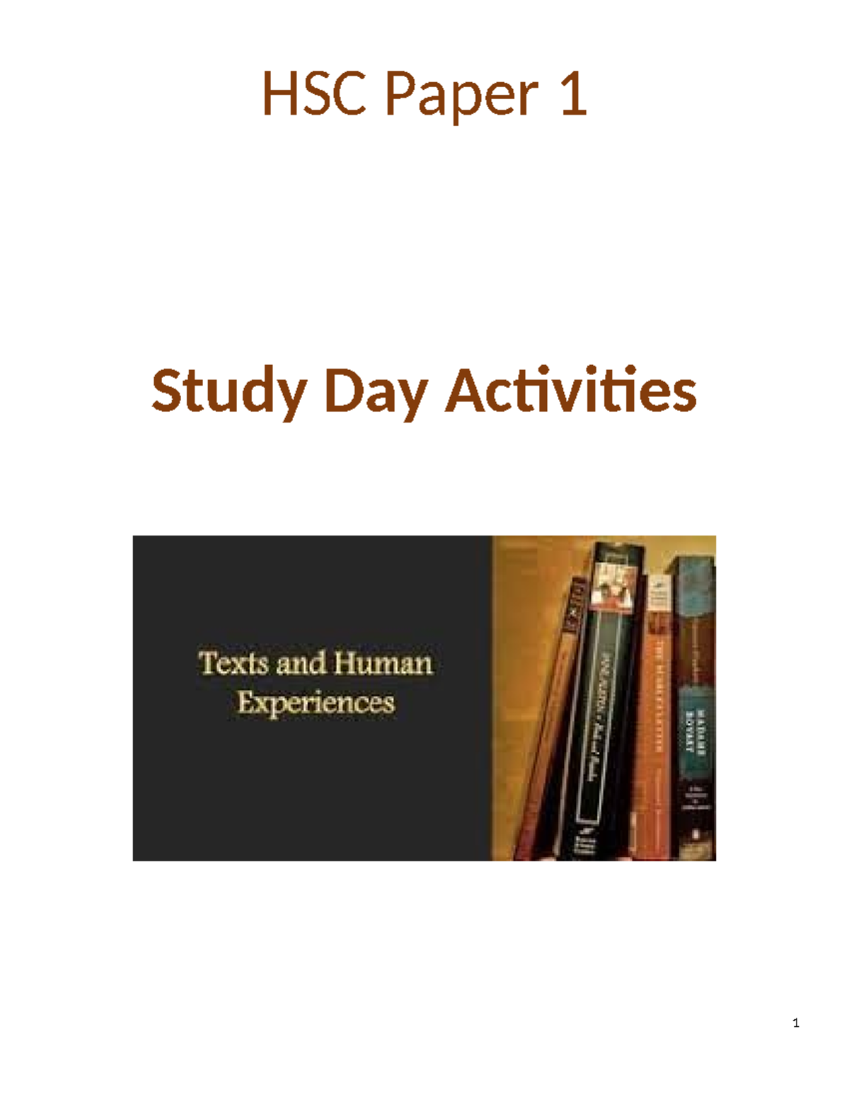 HSC English Paper 1 Study Day Activities & Preparation Guide - Studocu