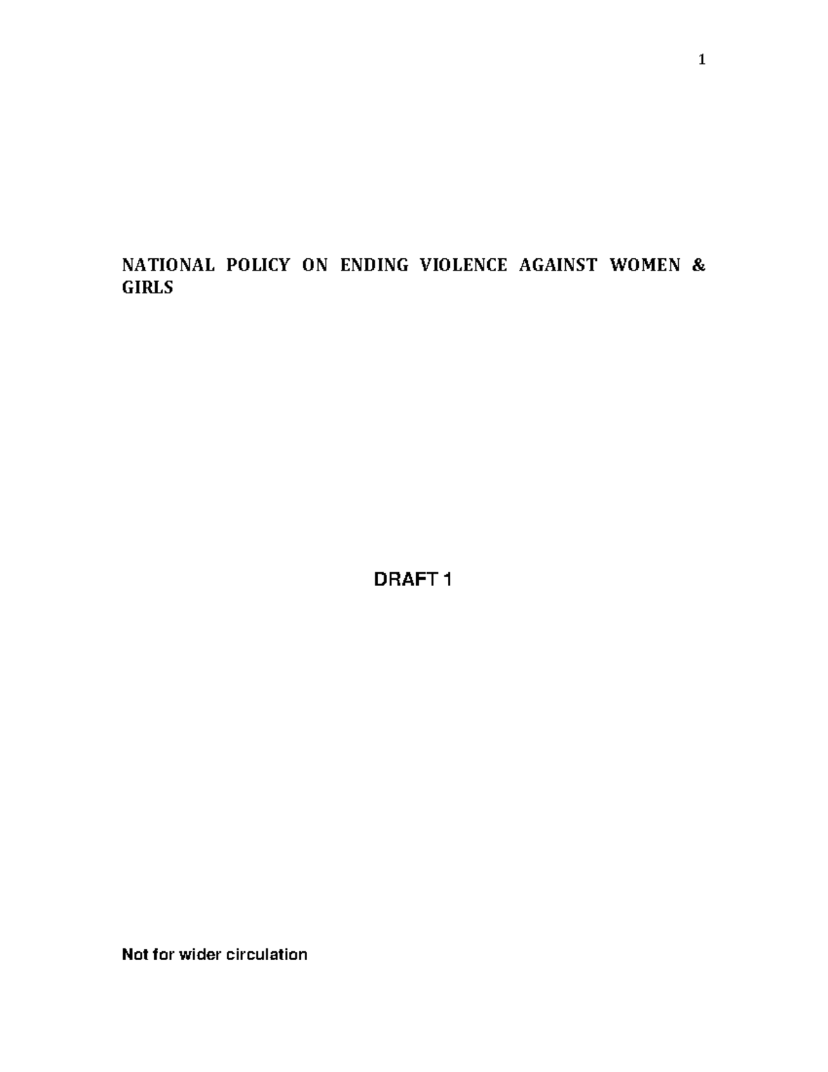 National Policy on Ending Violence Against Women and Girls: Draft 1 ...