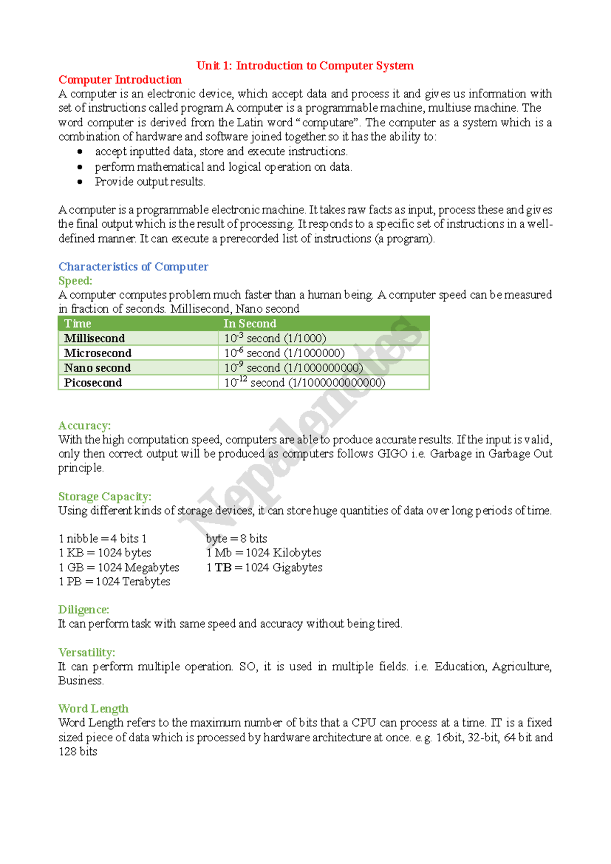 CFA NOTES: Unit 1 - Introduction to Computer System Overview - Studocu