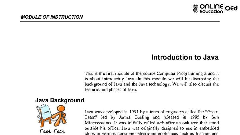 CP2 Module 1: Introduction to Java Programming - Studocu