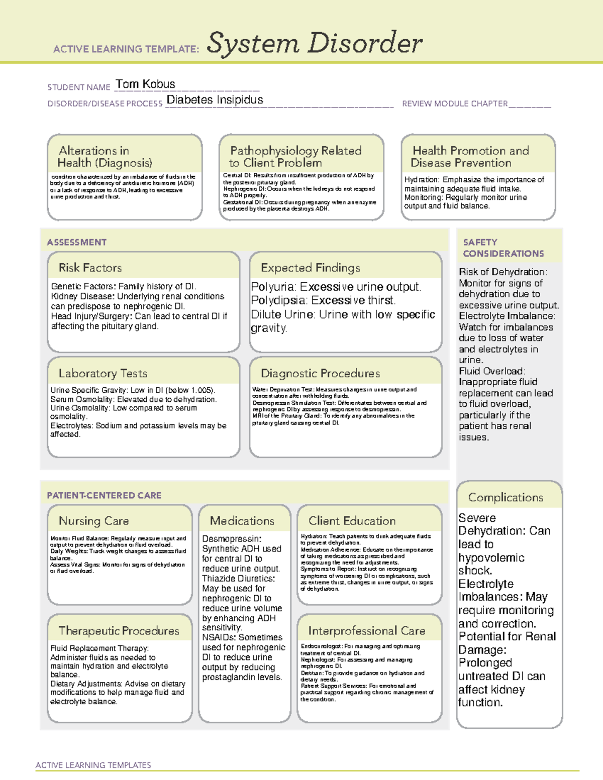nurse notes 201 - ACTIVE LEARNING TEMPLATES System Disorder STUDENT ...
