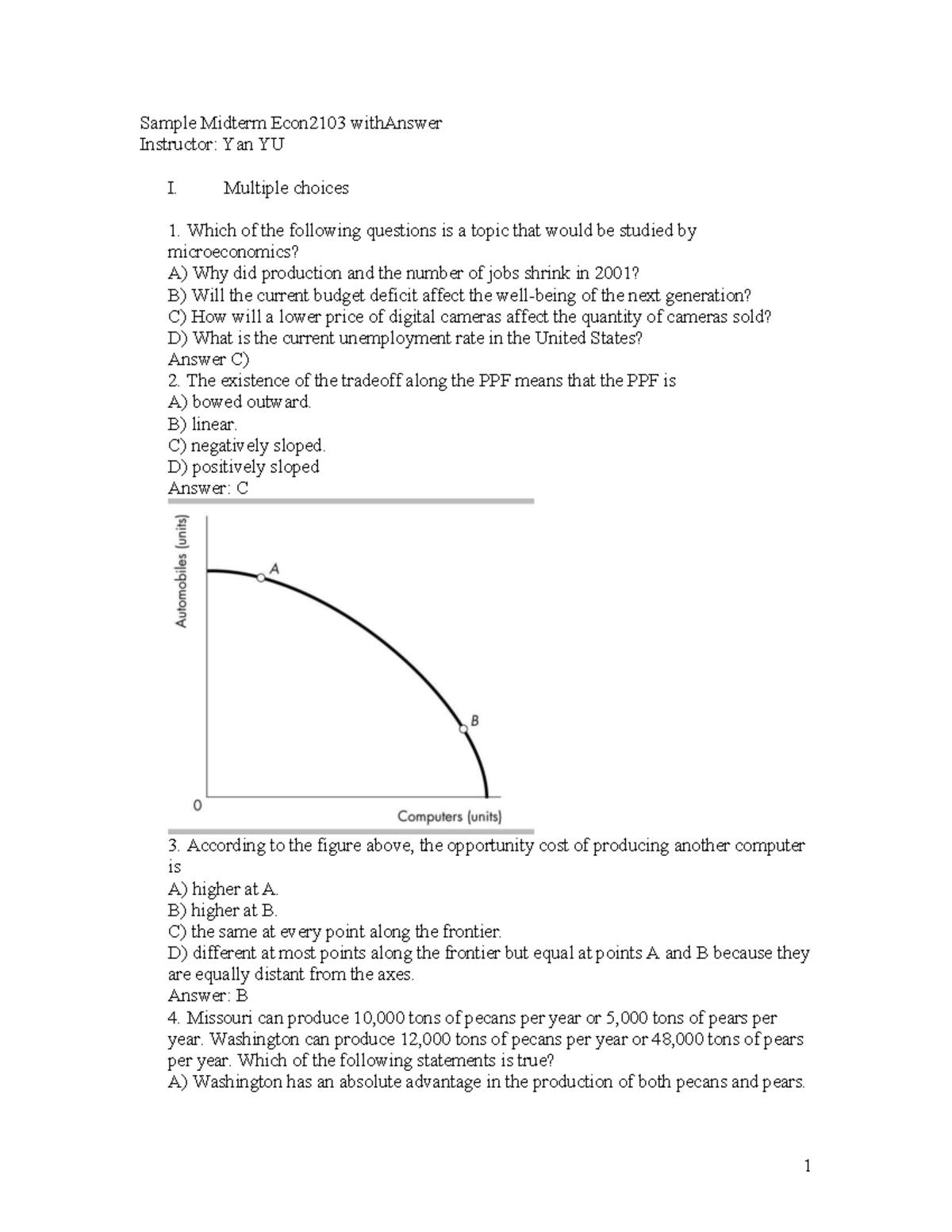 Sample Midterm Exam Econ2103 with Answers - Studocu