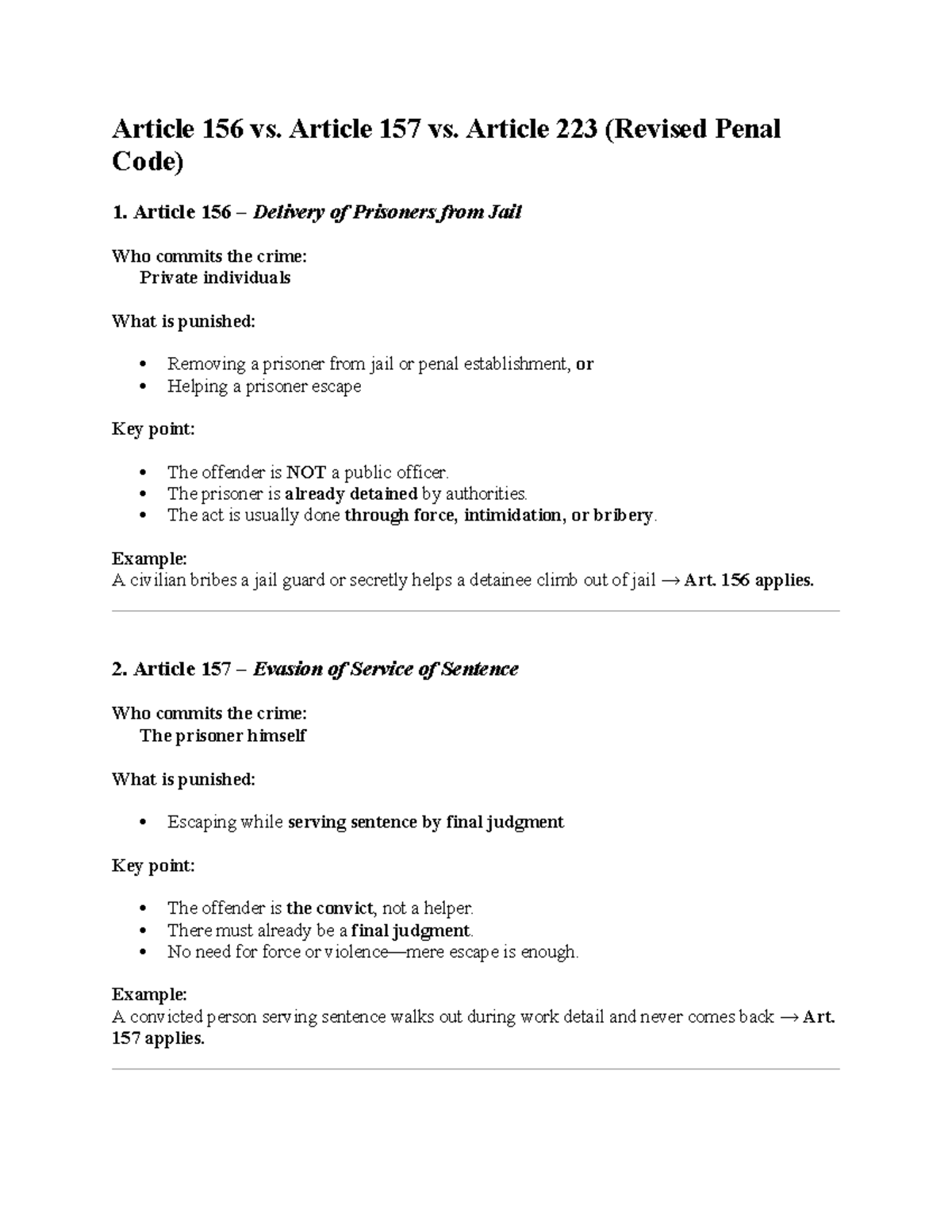 Comparative Analysis of Articles 156, 157, and 223 (Revised Penal Code ...