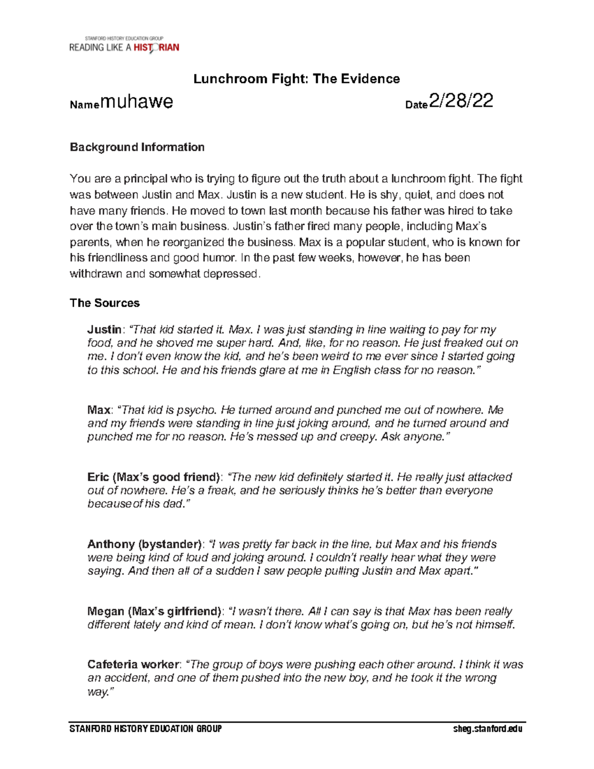 Lunchroom Fight II: Evidence & Suspension Report Materials - Studocu