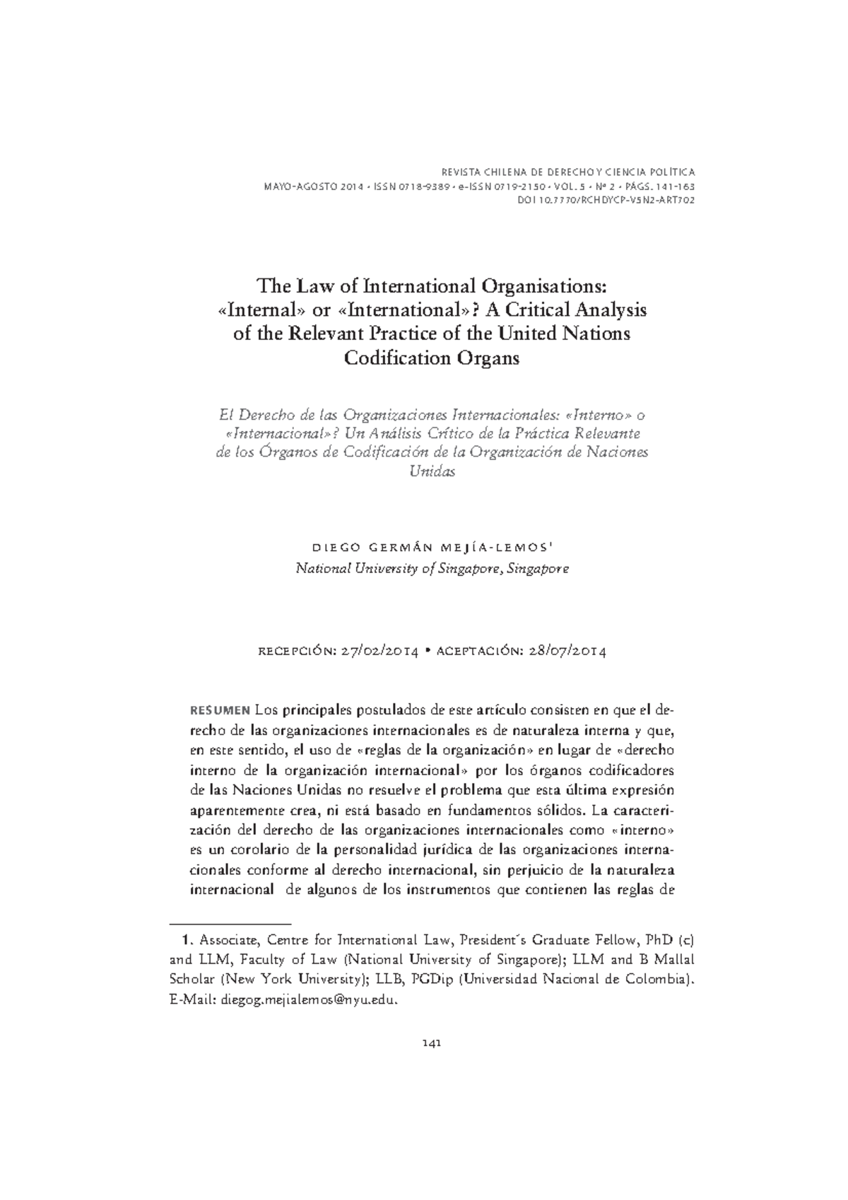 The Law of International Organisations: A Critical Analysis (2014 ...