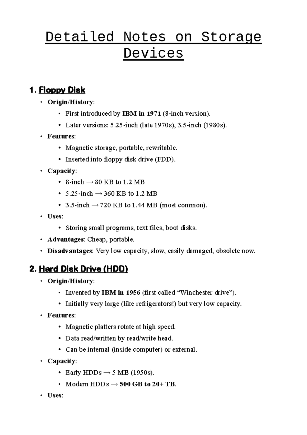 Storage Devices Overview: Types, Features, and Capacities - Studocu