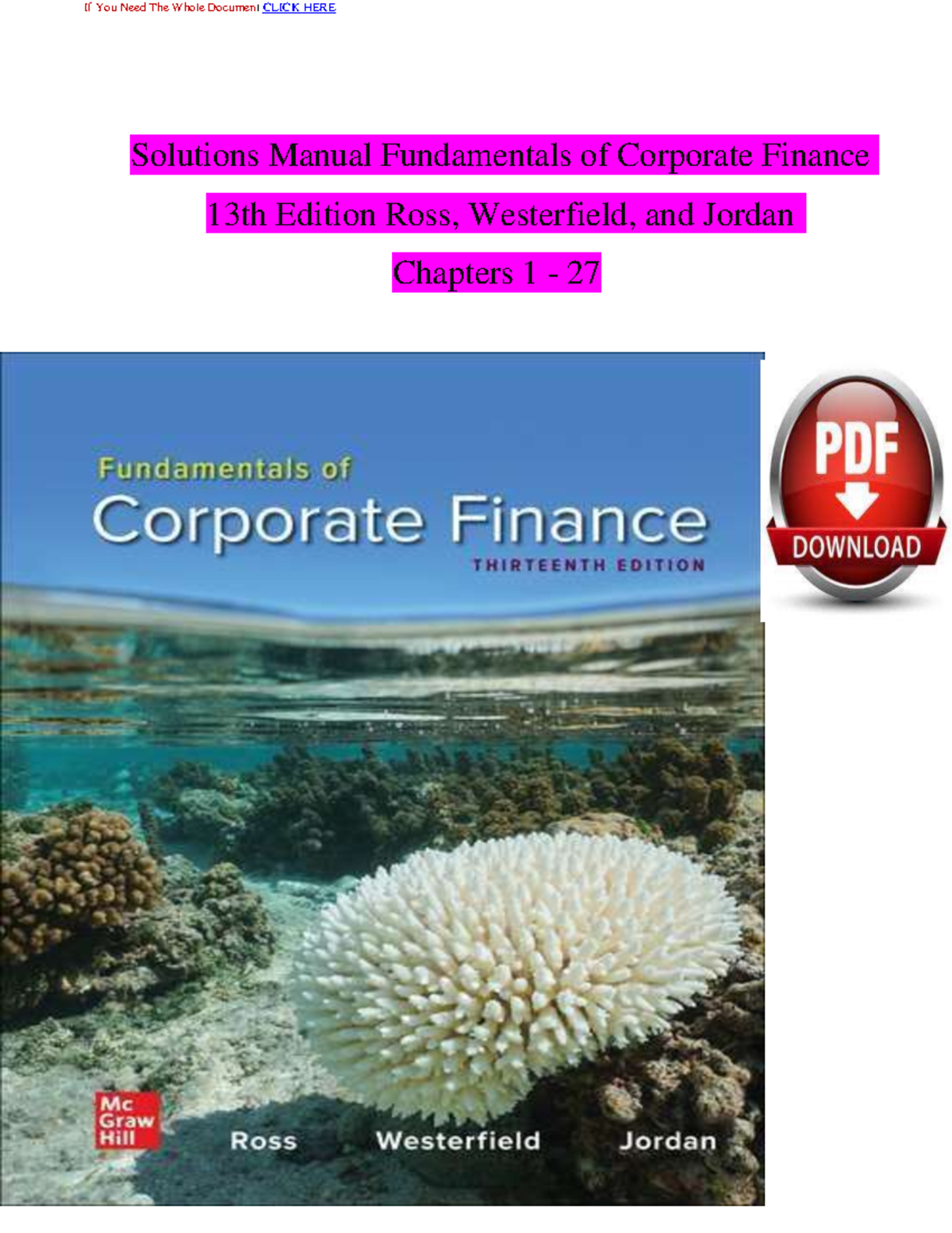Solutions Manual for Fundamentals of Corporate Finance 13th Ed