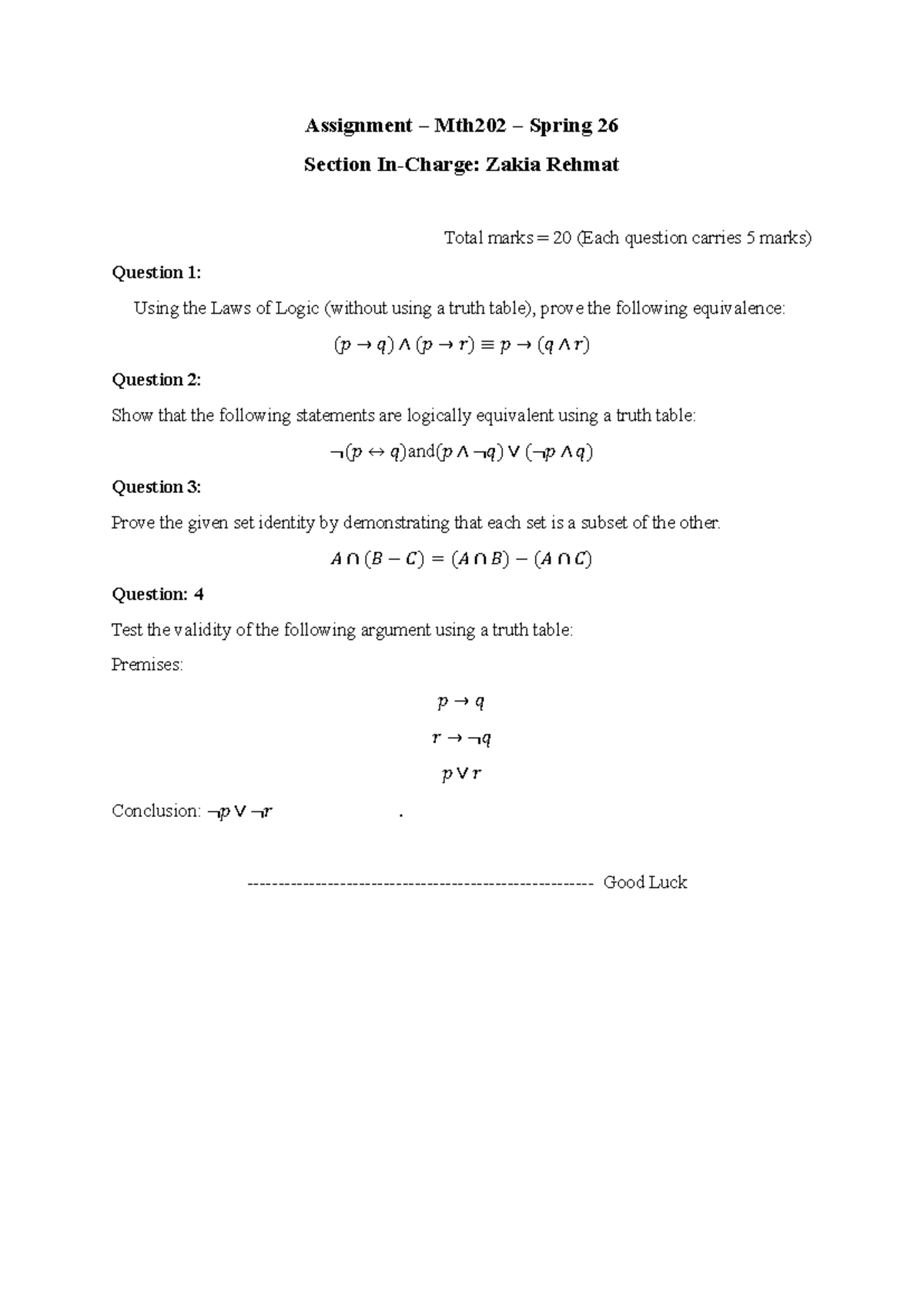 Assignment - Mth202 - Spring 26 - Assignment – Mth2 02 – Spring 26 ...