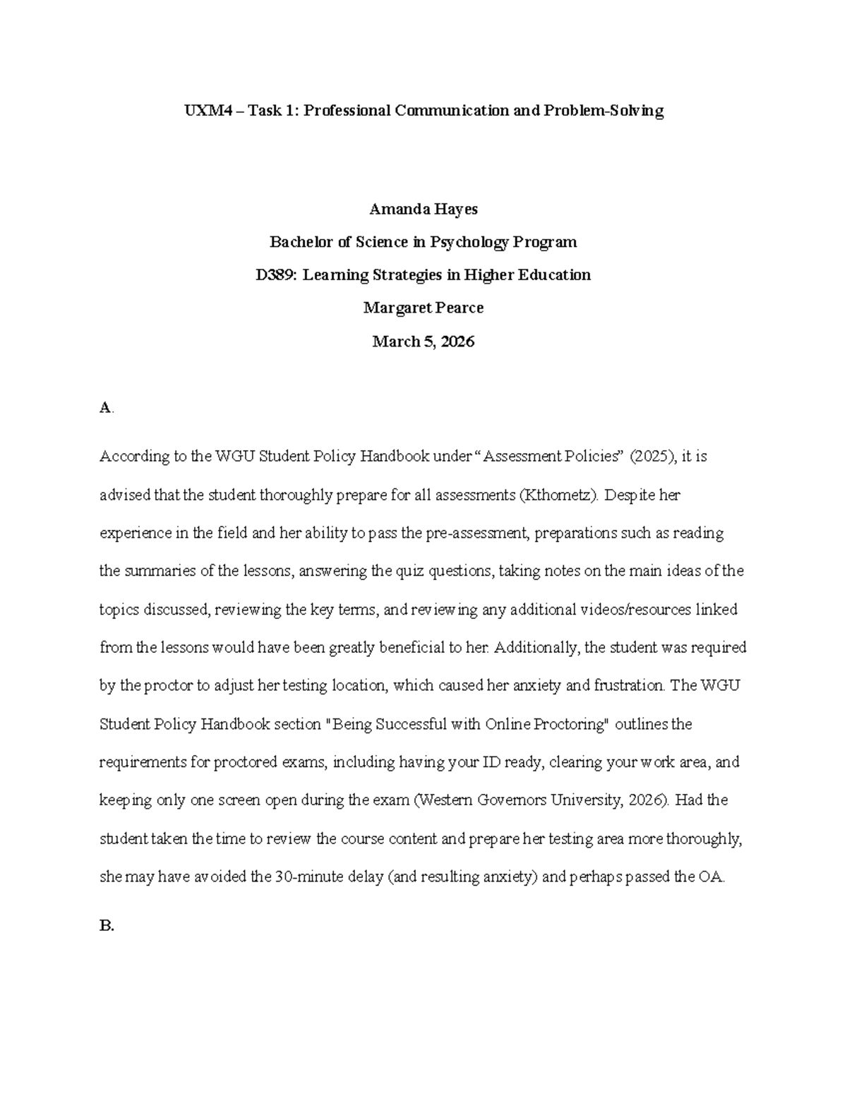 D389 Task 1: Strategies for Professional Communication in Psychology ...