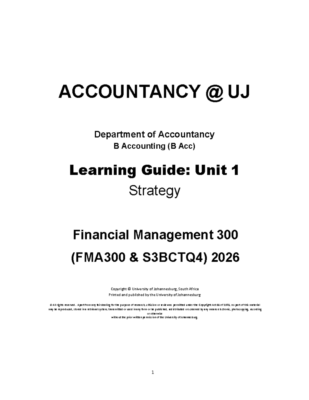FMA300 S3BCTQ4 Learning Guide: Unit 1 - Strategy in Financial ...