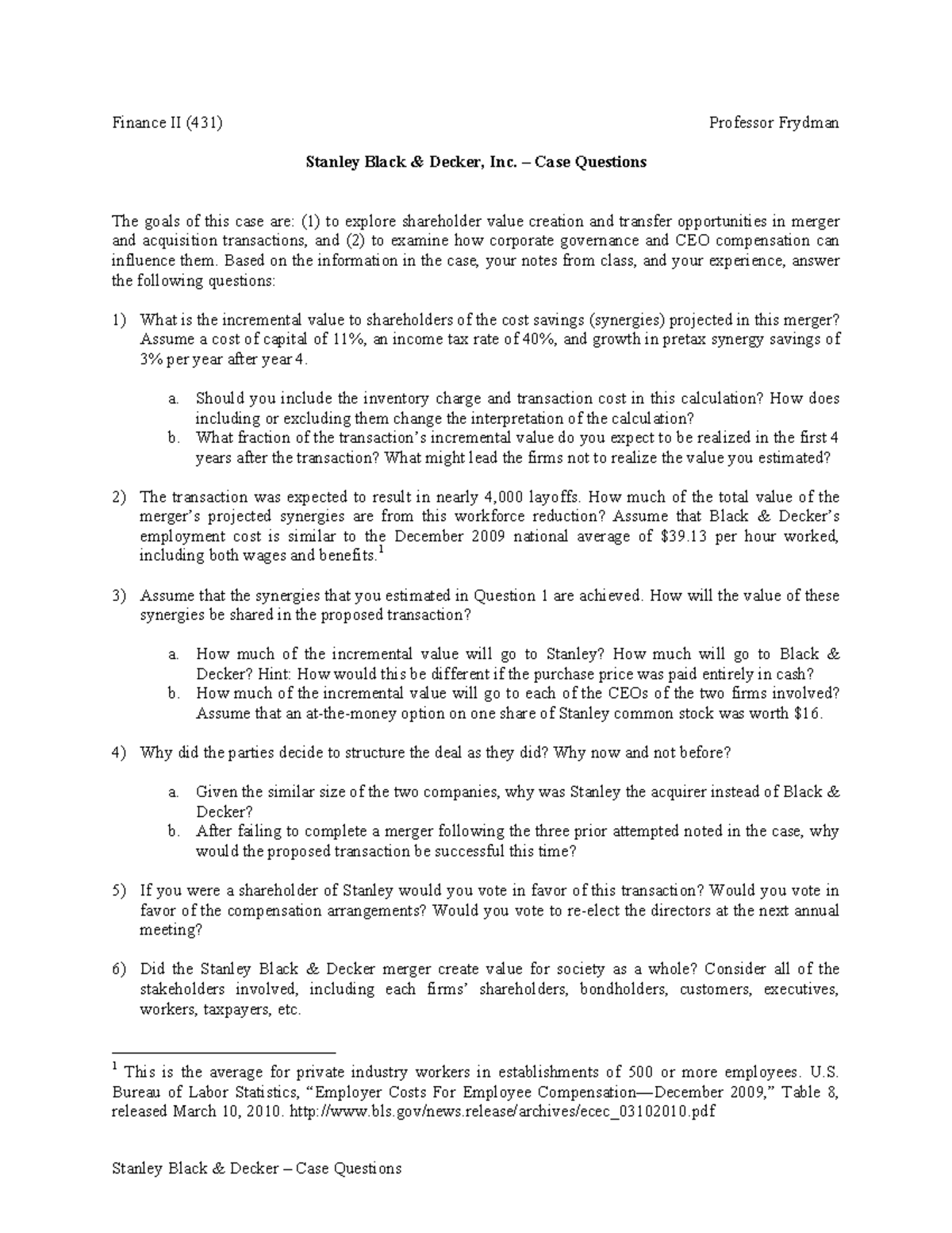 SBD-questions-1 - Stanley Black and Decker Case Questions - Stanley ...