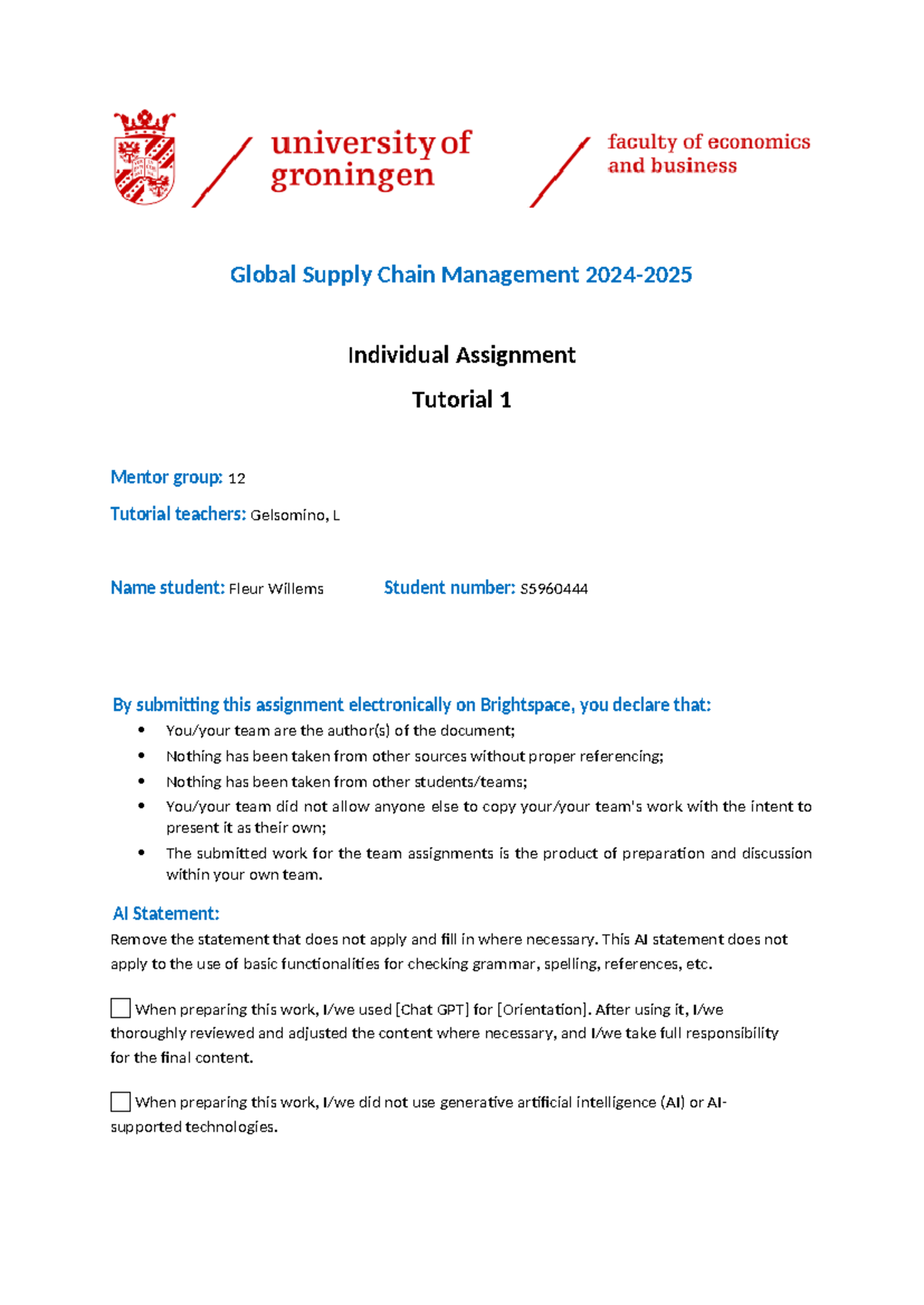 Global Supply Chain Management 2024 - Individual Assignment Tutorial 1 ...