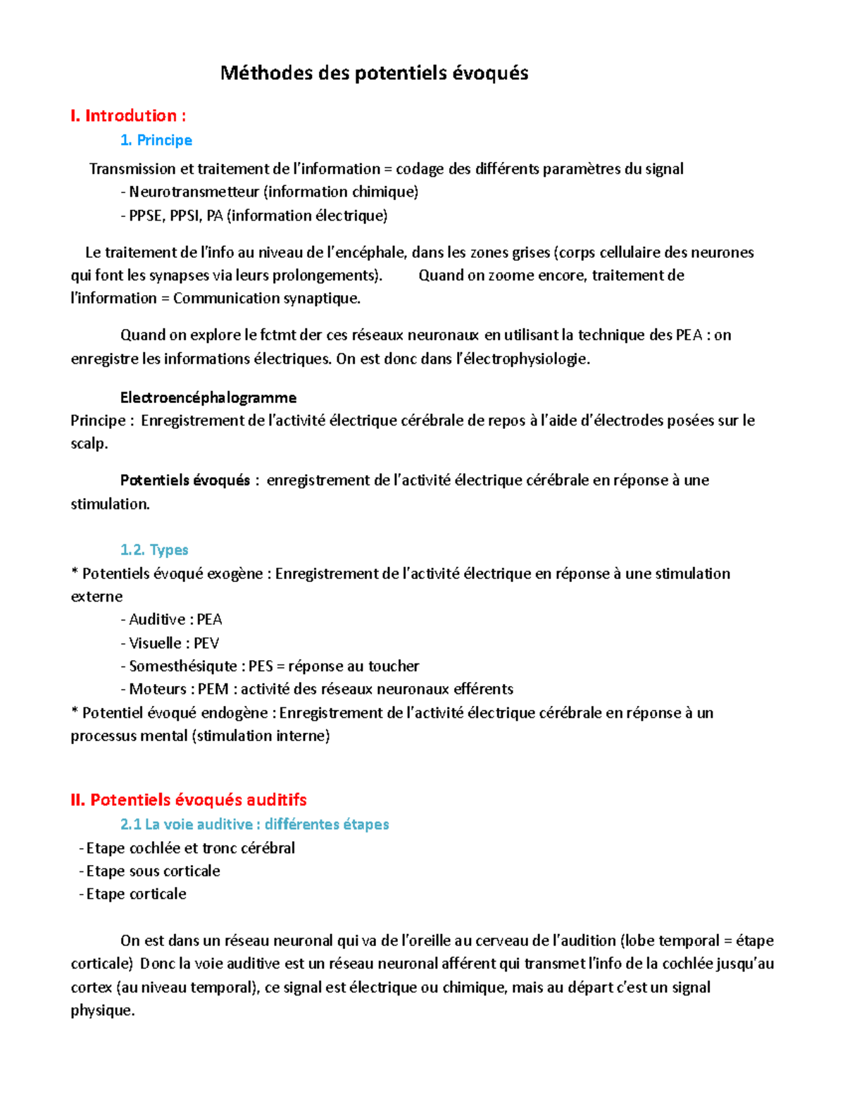 UE3 Cours 11 Méthodes des Potentiels Évoqués Auditifs Studocu — free download