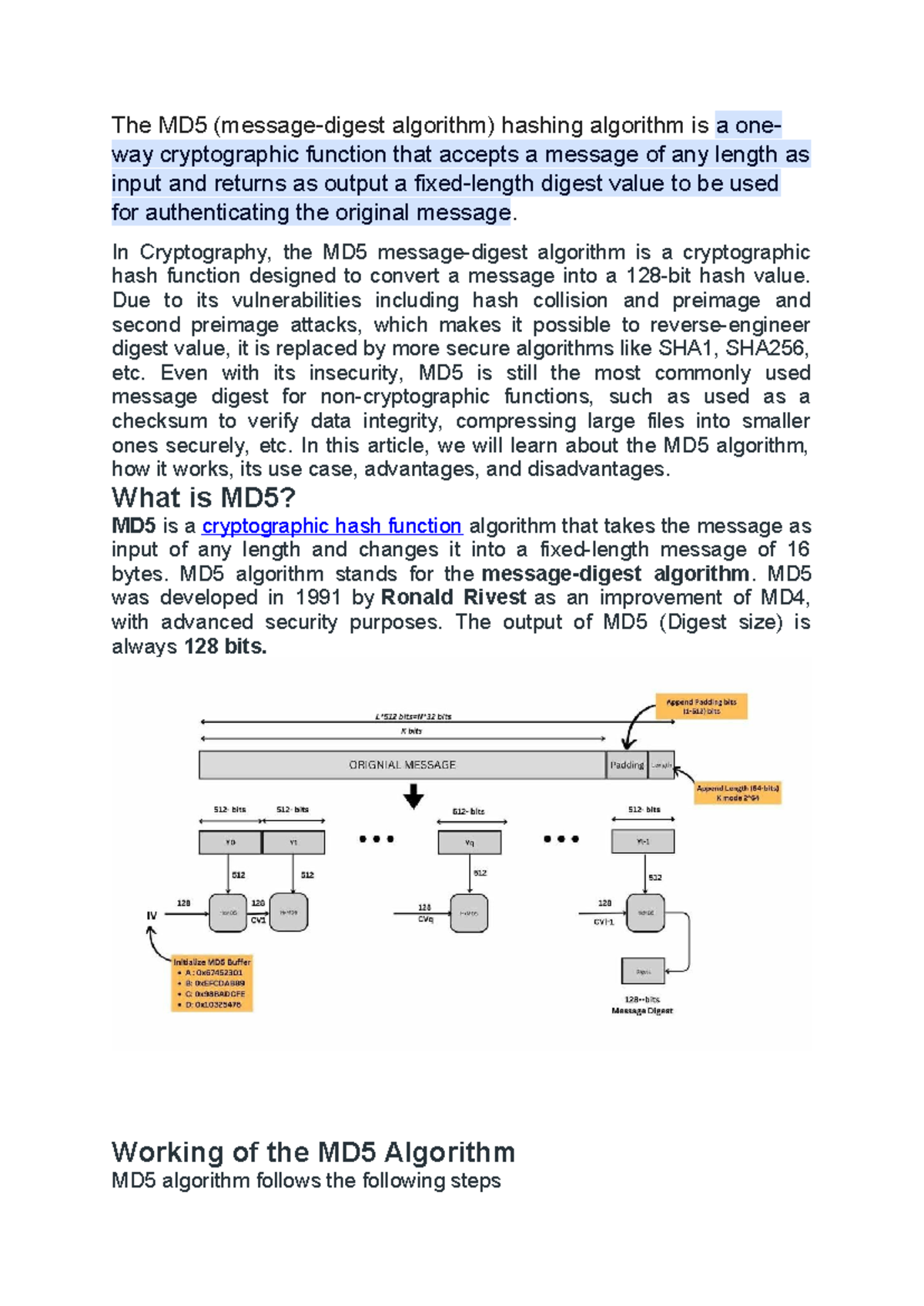 The MD5 - hashing algorithm - The MD5 (message-digest algorithm ...