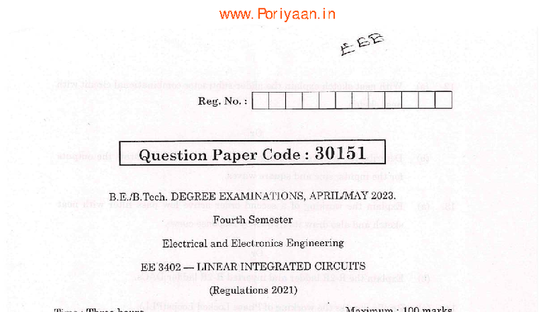 Linear Integrated Circuits Ee3402 Final Exam Question Paper 2023