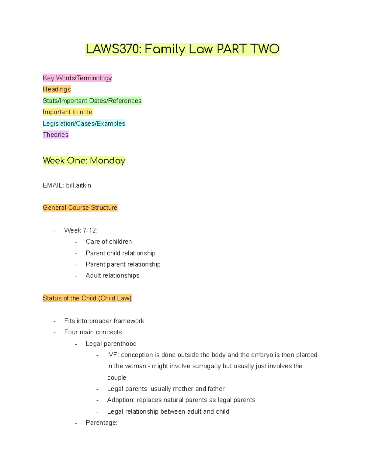 LAWS370 Family Law Final Exam Study Notes: Key Concepts & Cases - Studocu