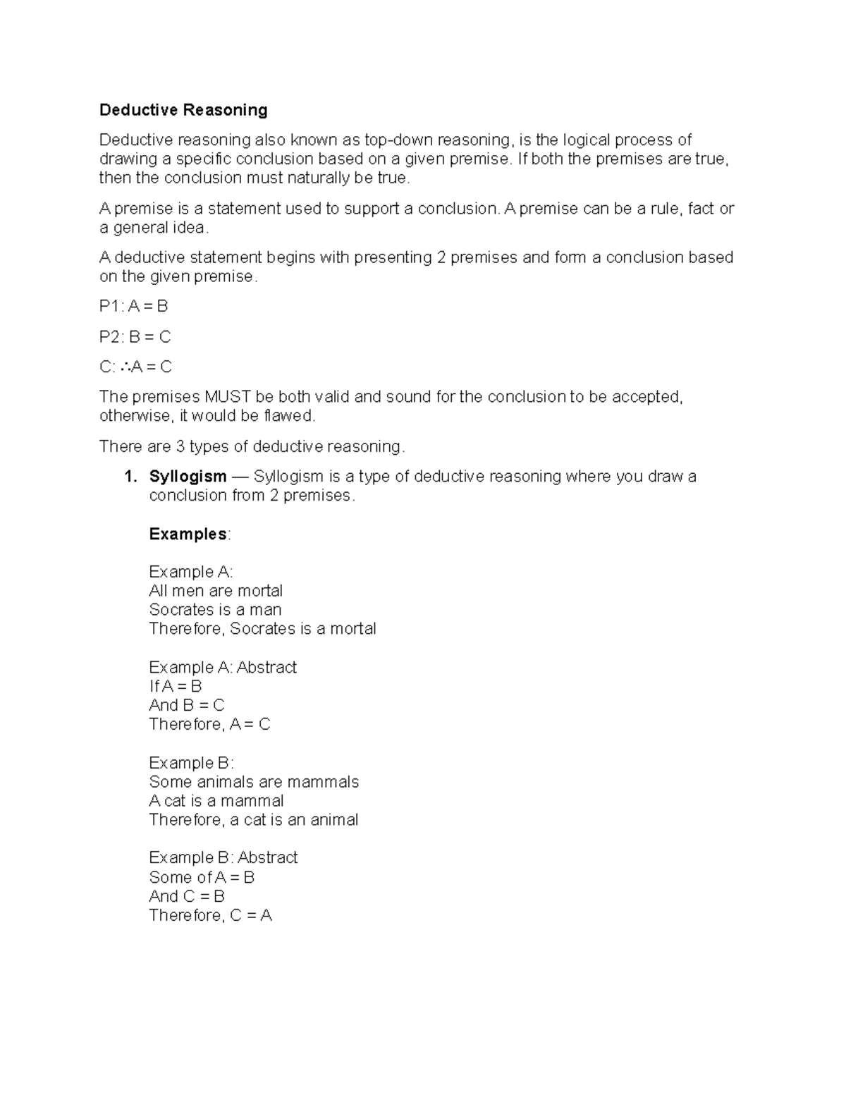Deductive Reasoning: Understanding Logic with Examples and Types - Studocu