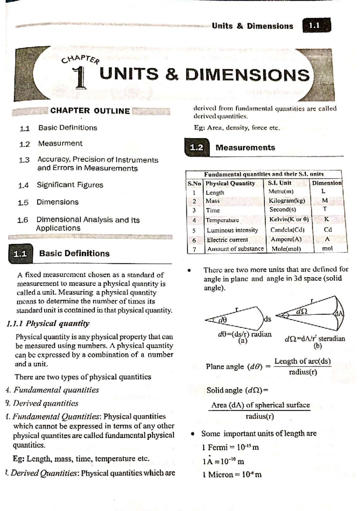 Units and Dimensions: Chapter 1 Overview and Key Concepts - Studocu