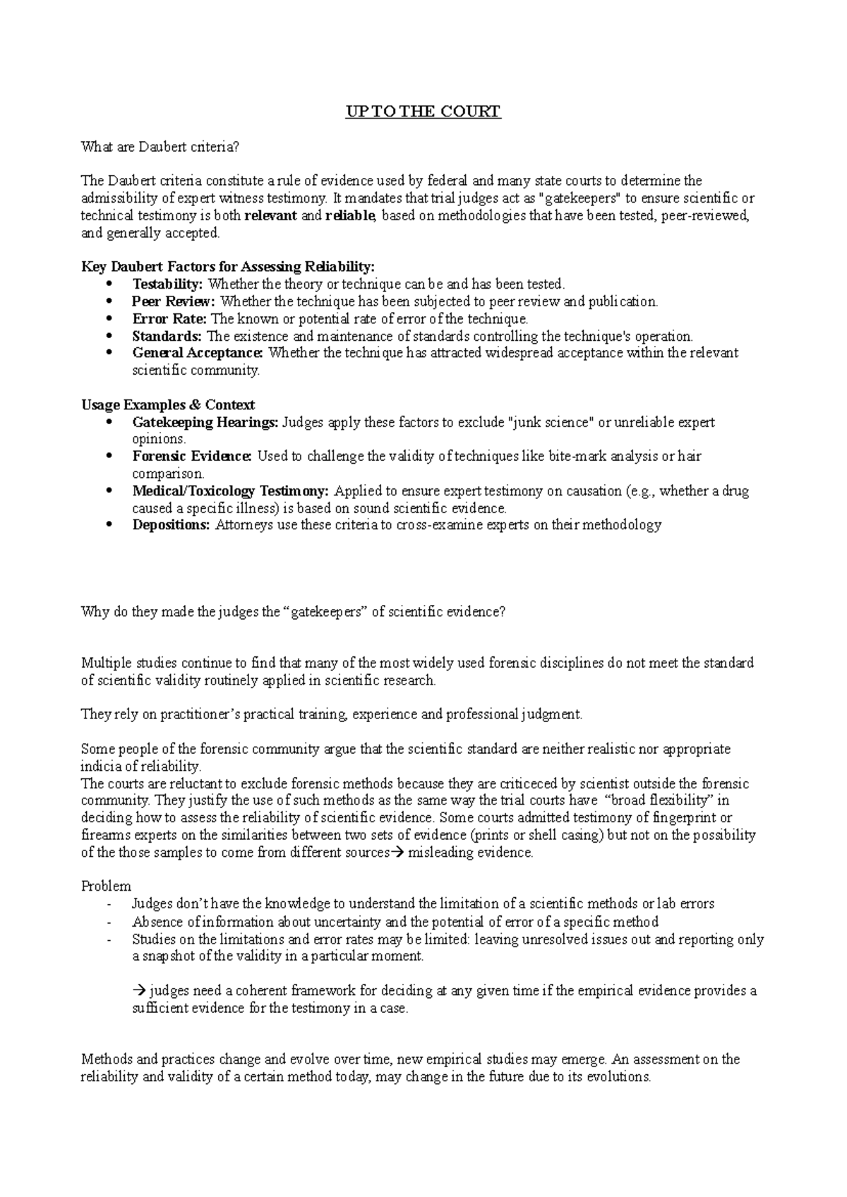 DNA Week 4 Summary: Understanding Daubert Criteria in Forensic Science ...