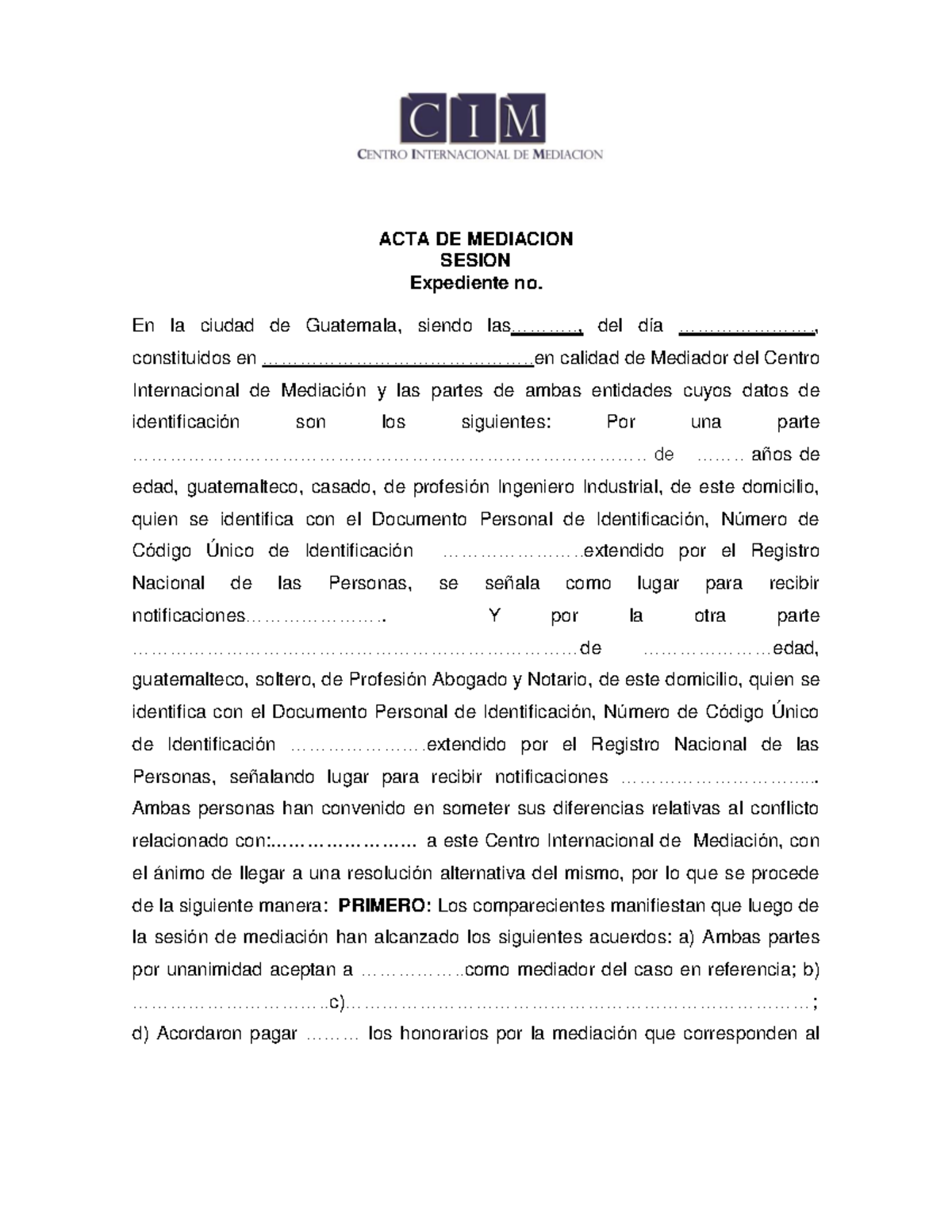 ACTA Acuerdo DE Mediacion Modelo - Document Preview