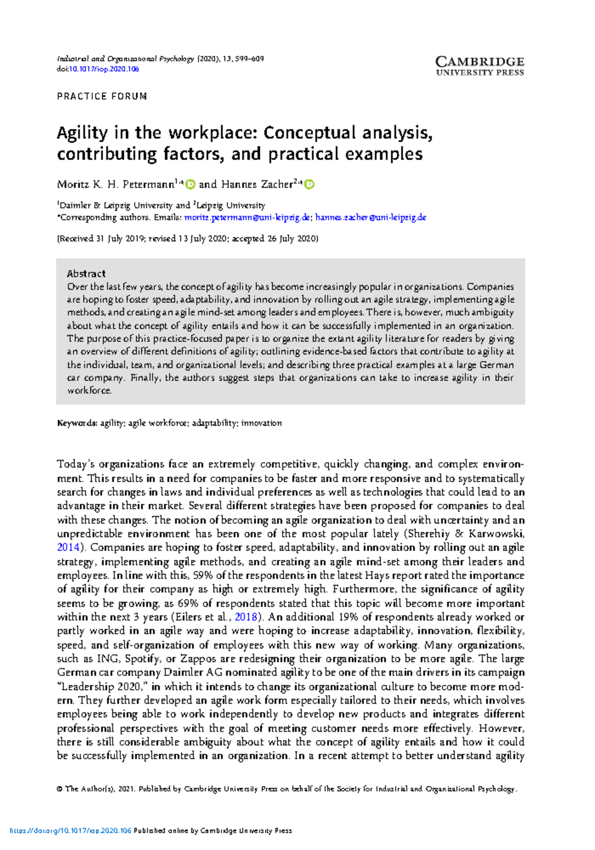 Agility in the Workplace: Factors and Practical Examples for I/O ...