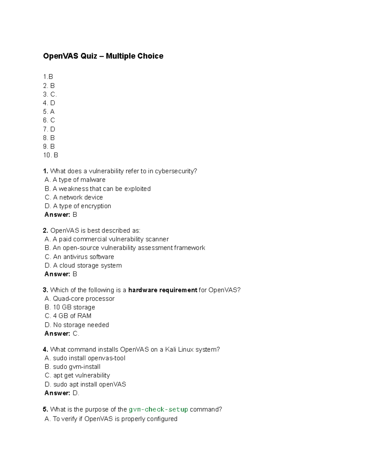 OpenVAS Quiz: Multiple Choice Practice Test (Course Code: P) - Studocu