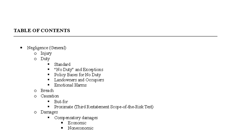 Torts I (LAW 101) Final Exam Outline: Key Concepts & Cases - Studocu