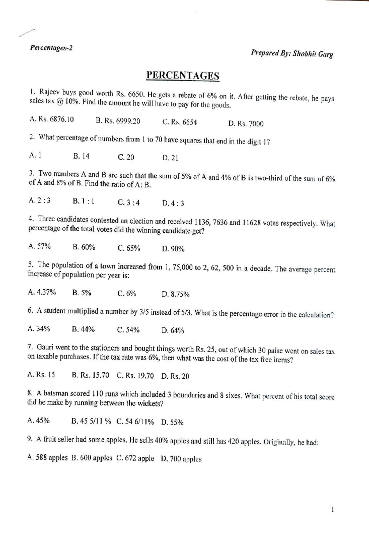 Percentages Practice Problems - Percentages-2 Exam Prep - Studocu