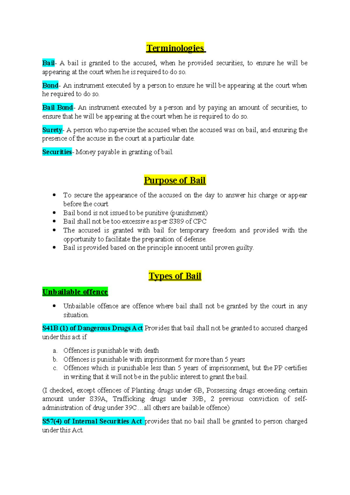 2 Bail - Summary Criminal Procedure II - Terminologies Bail- A bail is ...