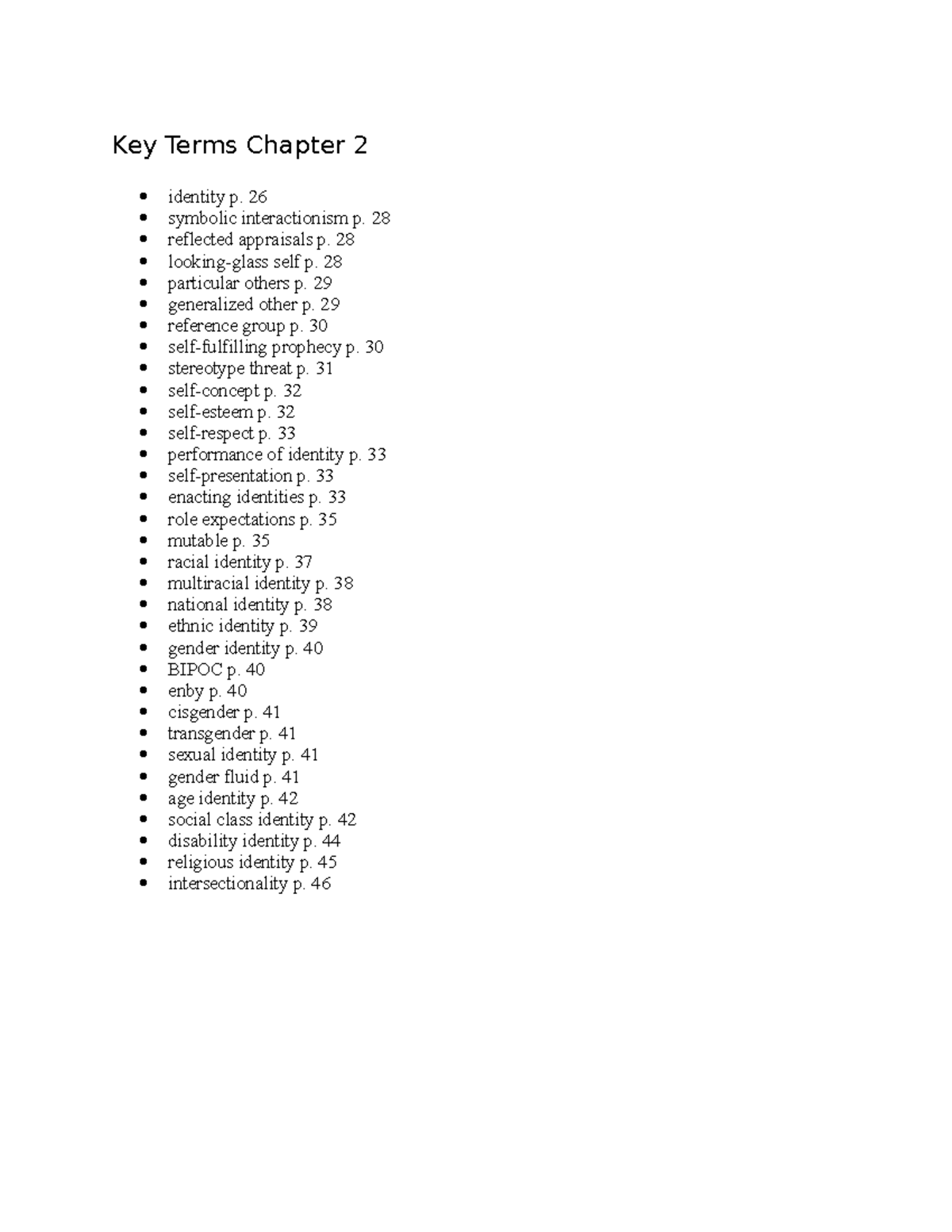Key Terms Chapter 2 - Key Terms Chapter identity p. symbolic ...