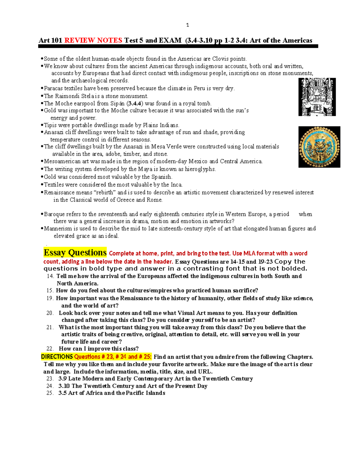 2024 Art 101 Review Notes: Test 5 & Exam on Americas Art - Studocu