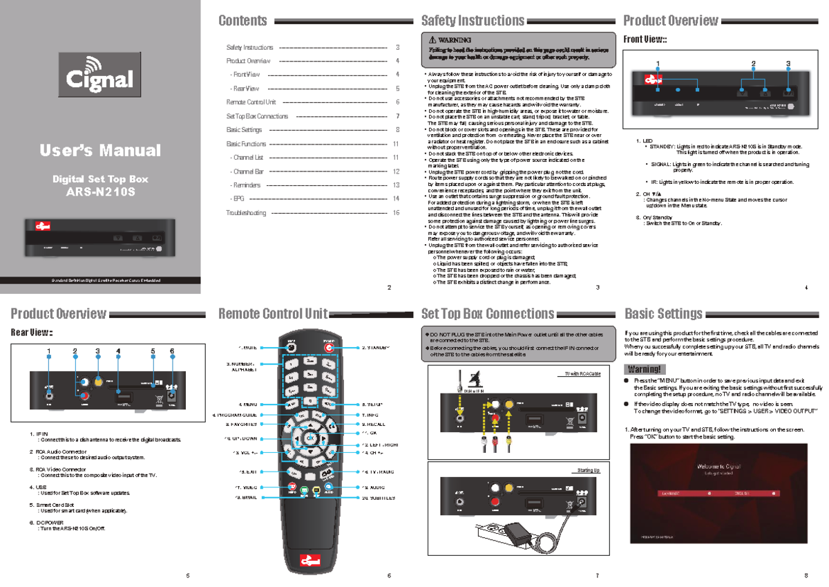 Cignal User Manual for ARS-N210S MPEG4 SD Set Top Box - Studocu