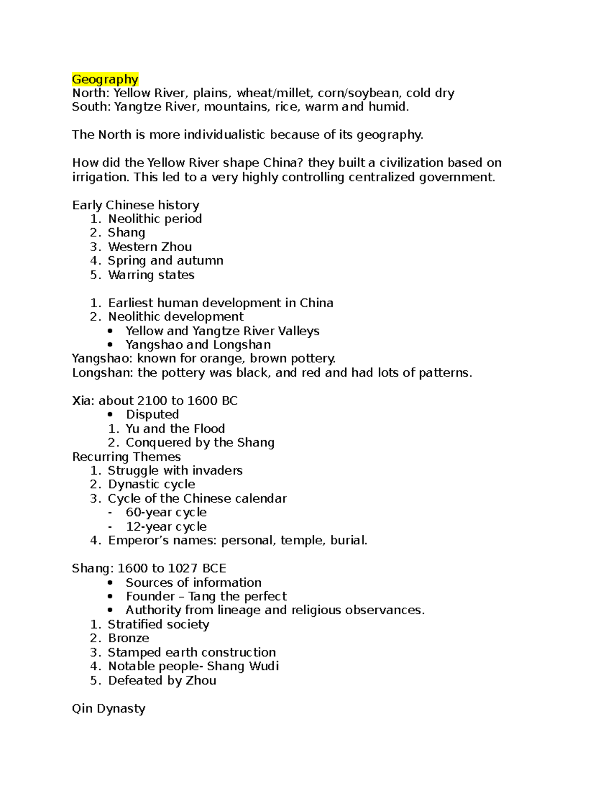 Chinese 2310 - Geography and History of China: Rivers, Dynasties, and ...