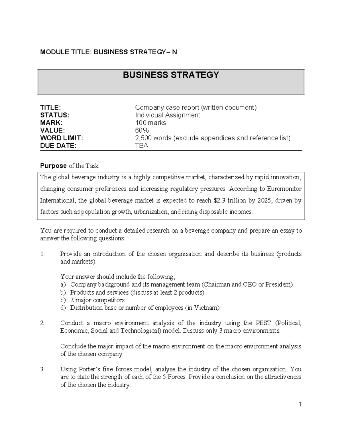 Business Strategy – Company Case Report Analysis (BSN 100) - Studocu