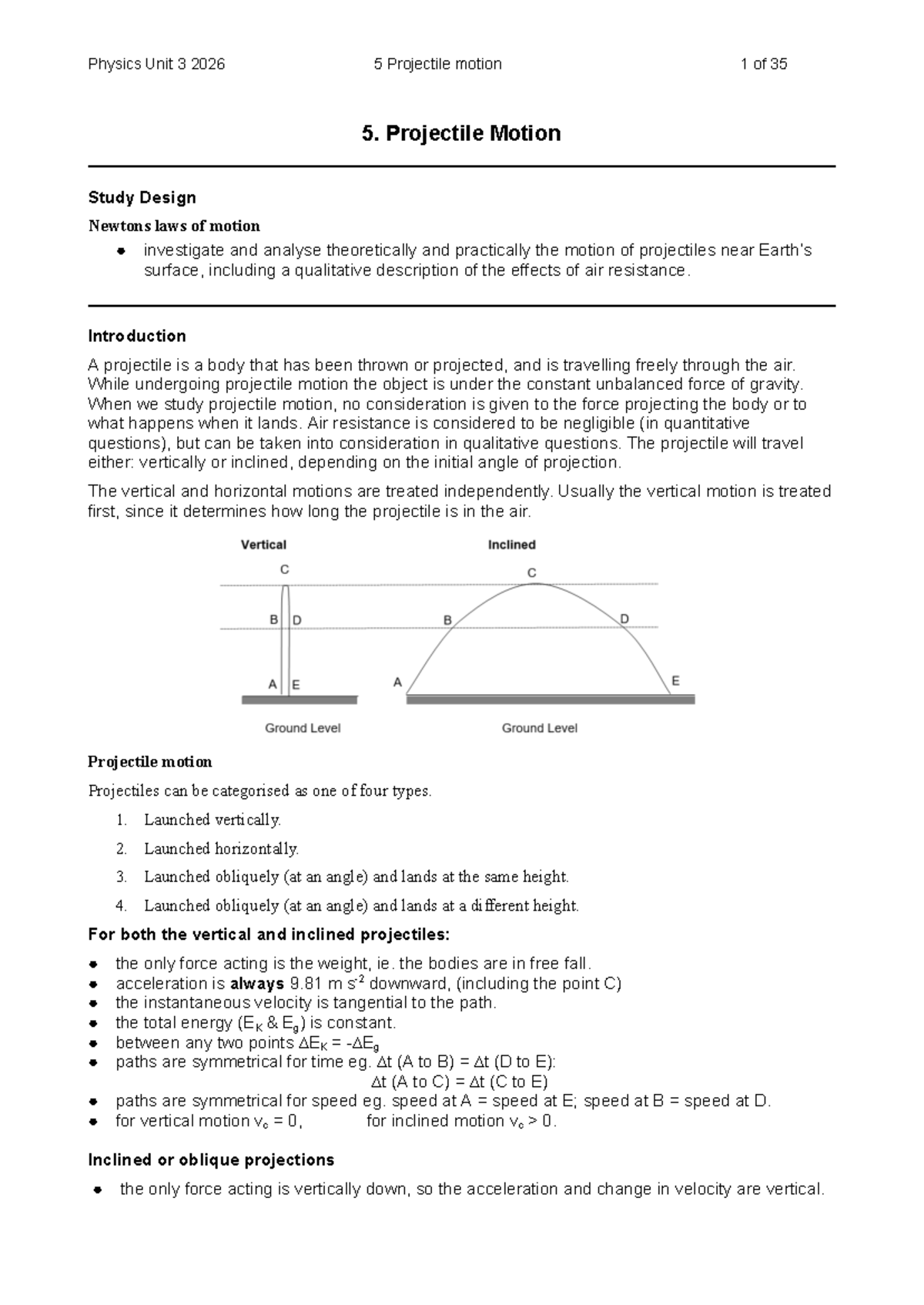 Physics Unit 3 2026: Comprehensive Notes on Projectile Motion - Studocu