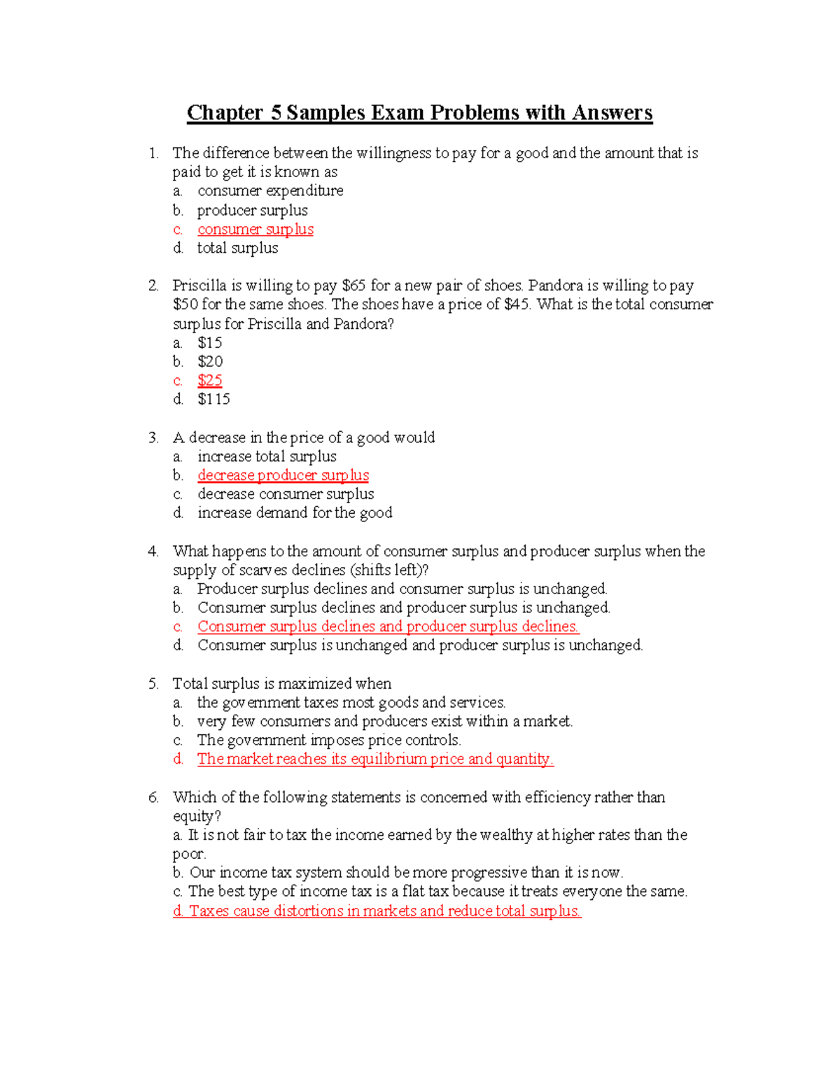 Chapter 5 Economic Concepts Sample Exam Problems with Solutions - Studocu