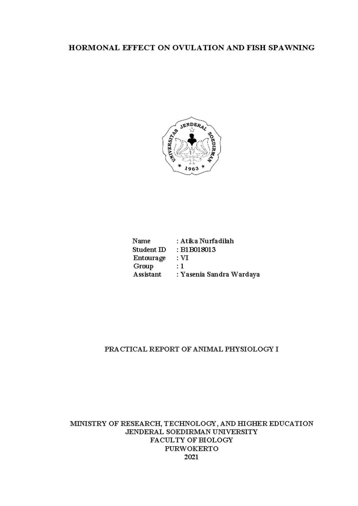 HIPO B1B018013 Practical Report: Hormonal Effects on Fish Spawning ...