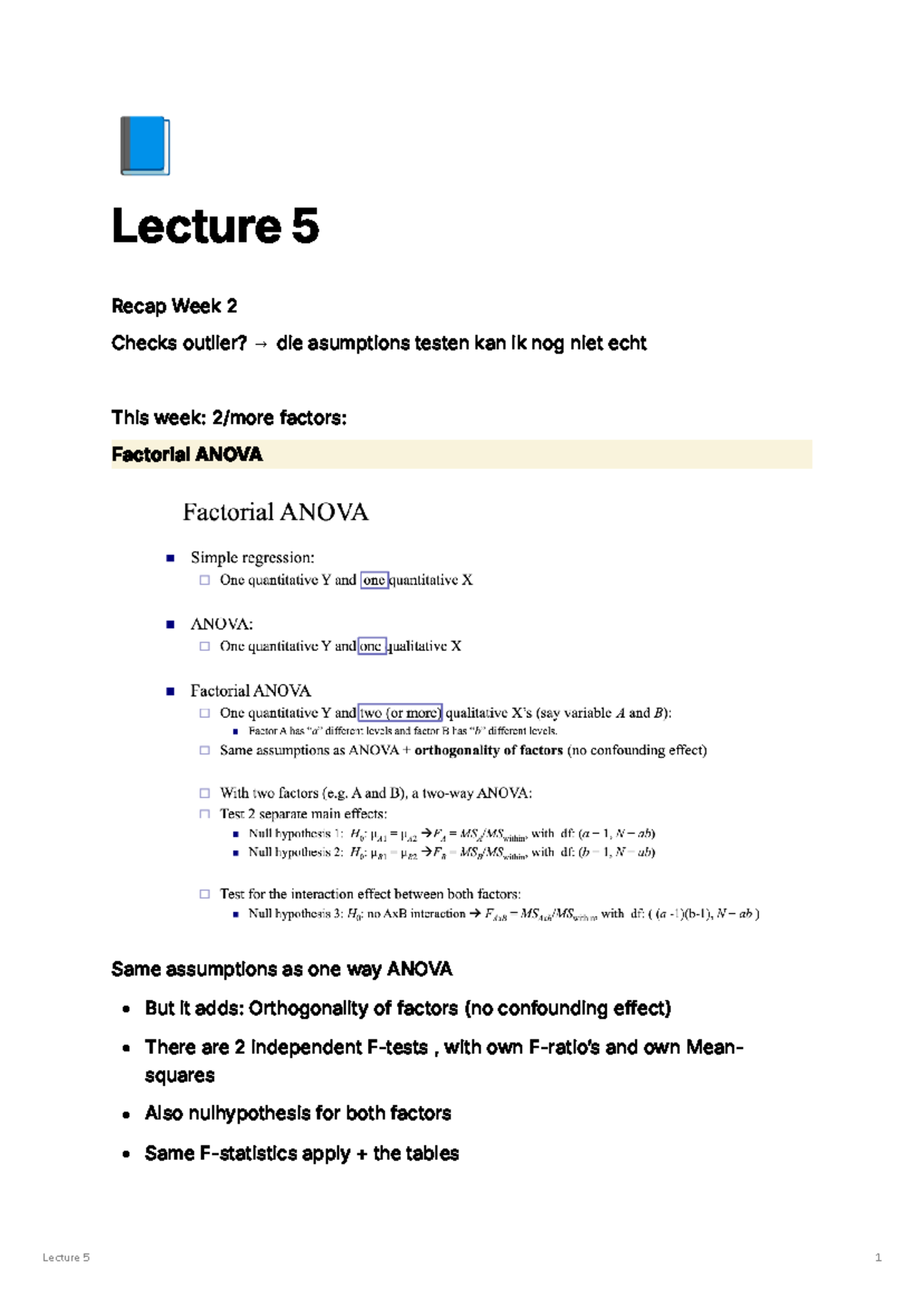 Statistiek 3: Lecture 5 Recap on Factorial ANOVA and Interactions ...