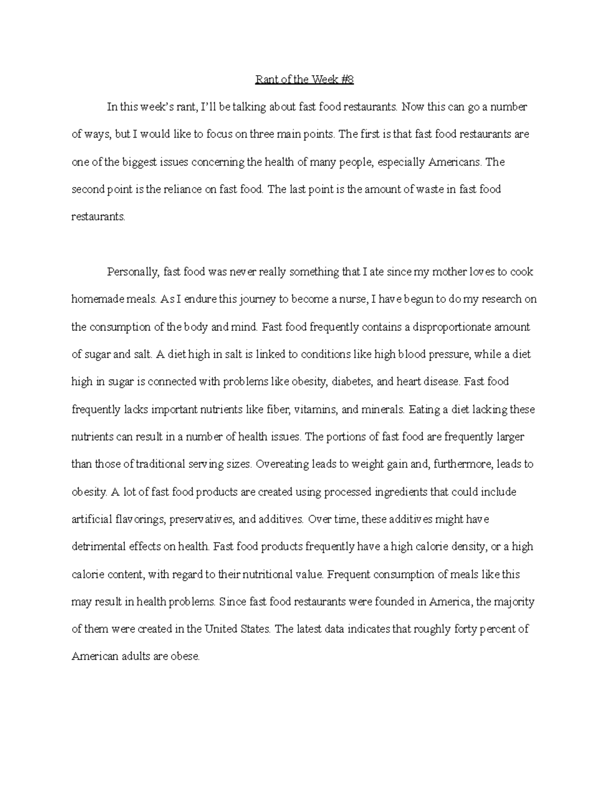 Rant of the Week #8: Impact of Fast Food on Health and Environment ...