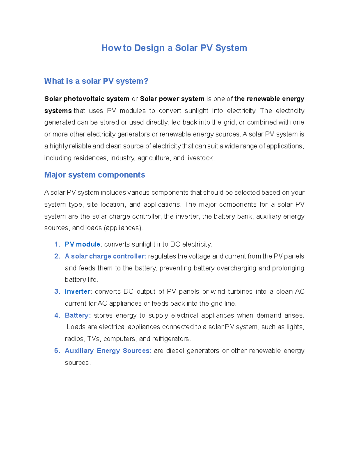 Designing a Solar PV System: Key Components & Sizing Guide - Studocu