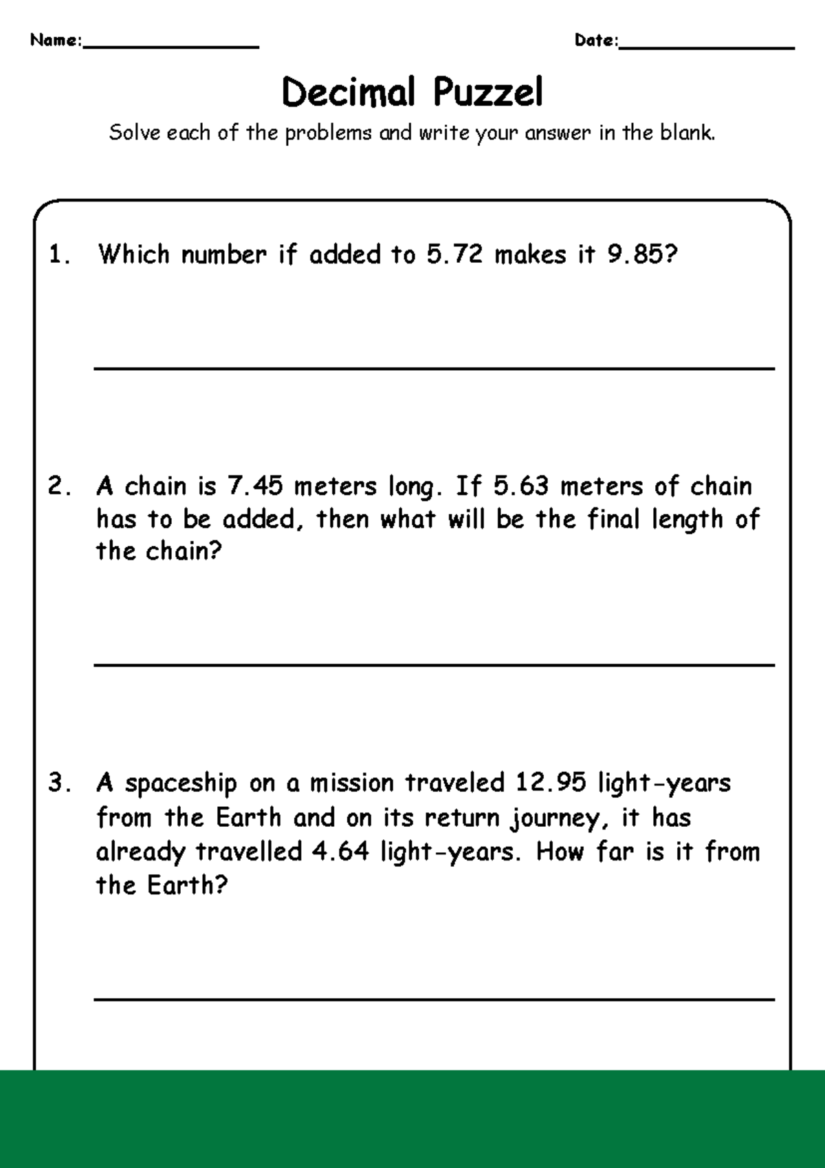 Decimal Operations in Real-World Word Problems – 5th Grade Worksheet ...